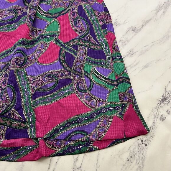 Gianna Womens Vintage 90s Midi Skirt Size 12 Purple Pink Paisley Pleated Satin - Picture 9 of 10